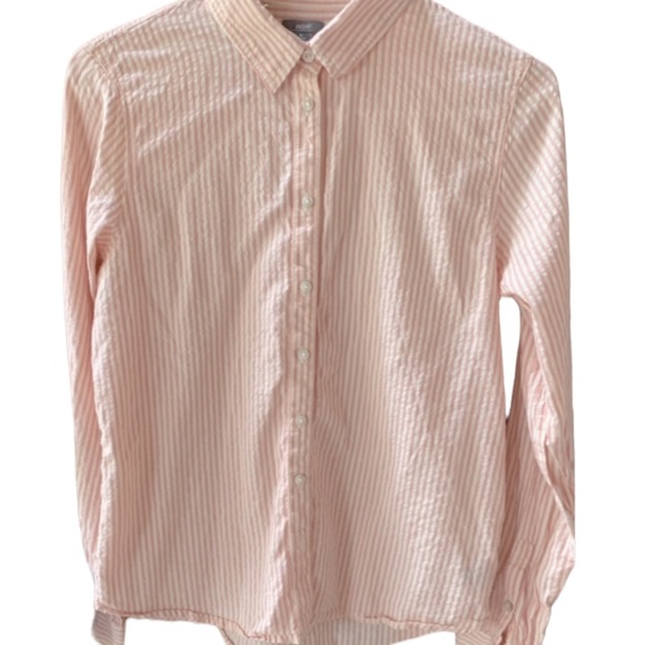 Aerie Boyfriend Ticking Stripe Oversized Button Down in Pink. Size XS. NWOT. - Picture 2 of 6